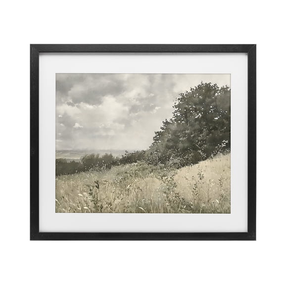 Stupell Industries Soft & Subtle Meadow Landscape Black Framed Print Under Glass, design by Riley B