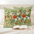 thumbnail image 3 of Spring Flowers Pillow Covers 2 Pack Vintage Oil Painting White Red Yellow Blue Floral Leaf Green Pillowcase Waterproof Outdoor Throw Pillow Cover for Patio Garden Square Cushion 16”x16”, 3 of 9