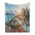thumbnail image 1 of Croatia Soft Flannel Fleece Throw Blanket, Aerial Vista Panoramic Photography of Old Coastal Town Omis and Canal in Sunset, Cozy Plush for Indoor and Outdoor Use, 70" x 90", Multicolor, by Ambesonne, 1 of 6