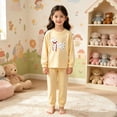 thumbnail image 2 of ZXLBBD Girls' 2 Piece Pajamas Set Long Sleeve Crew Neck Top Polka Dot Animal Print Elastic Jogger Pants Kids Soft Loungewear Clothes Sets,Yellow,Size 4 Y-5 Y, 2 of 4
