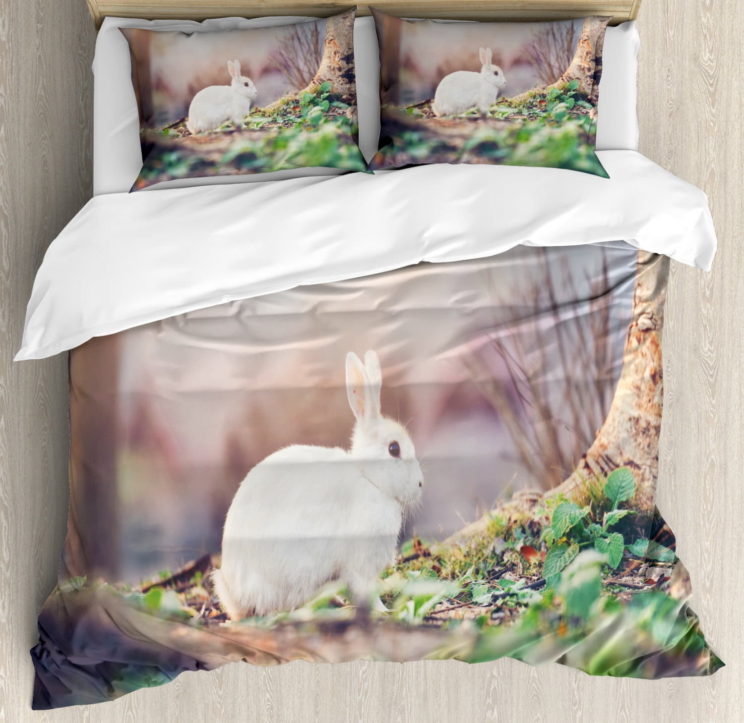 Easter Bunny Duvet Cover Set King Size, Photography of Cute White ...