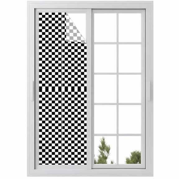 Black White Plaid Window Privacy Film, Modern Buffalo Check Gingham Art Static Cling UV Sun Blocking Heat Control Window Tint Day and Night, Non-Adhesive One Way Windows Privacy Cover 17.7''x78.7''