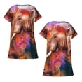 thumbnail image 5 of Salouo Oil Paintings of Elephants Print Short Sleeve Sleepshirt for Womens Comfy Nightgown Scoopneck Cute Nightdress Ruffle -3X-Large, 5 of 7