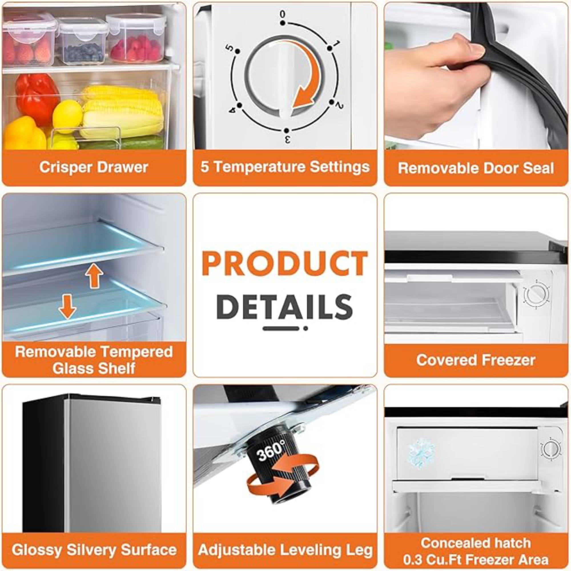 3.2 Cu.Ft Mini Fridge with Freezer Single Door Small Refrigerator with Adjustable Thermostat for Apartment,Dorm, Office, Silvery