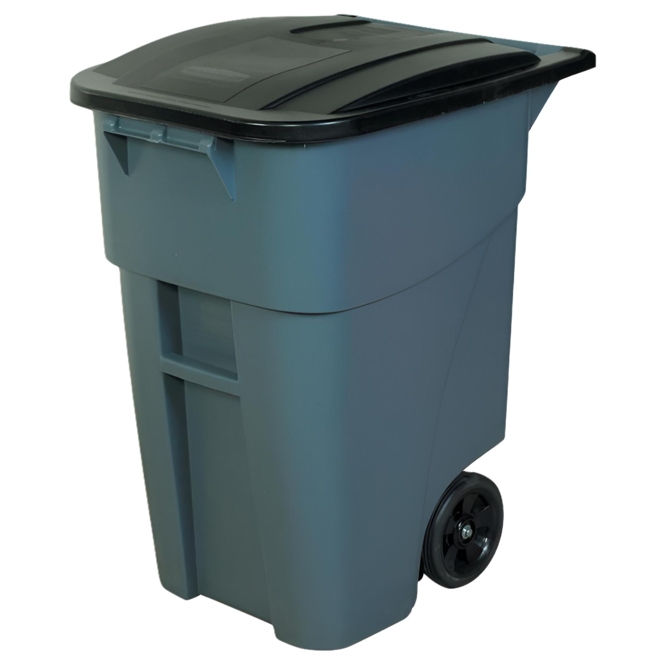 Rubbermaid Commercial Products BRUTE Roll-Out Trash Can with Lid, Square, 50 Gallon, Gray