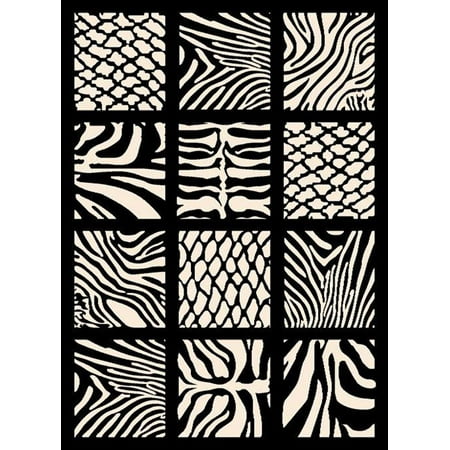 Designer Home Epoch Area Rugs - 910-30270 Novelty Black Zebra Animal Print Africa Squares Rug 5' 3