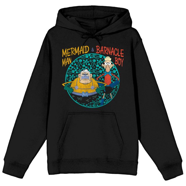 SpongeBob SquarePants Mermaid Man and Barnacle Boy Men's Black Sweatshirt - X-Large