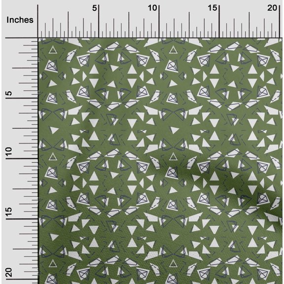 oneOone Georgette Viscose Olive Green Fabric Triangle Geometric Quilting Supplies Print Sewing Fabric By The Yard 42 Inch Wide