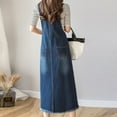 thumbnail image 5 of Leesechin Frocks for Women Summer Ladies Elegant Solid Denim Square Collar Buttons Pocket Sleeveless Sling Dress Strap Dress on, 5 of 7