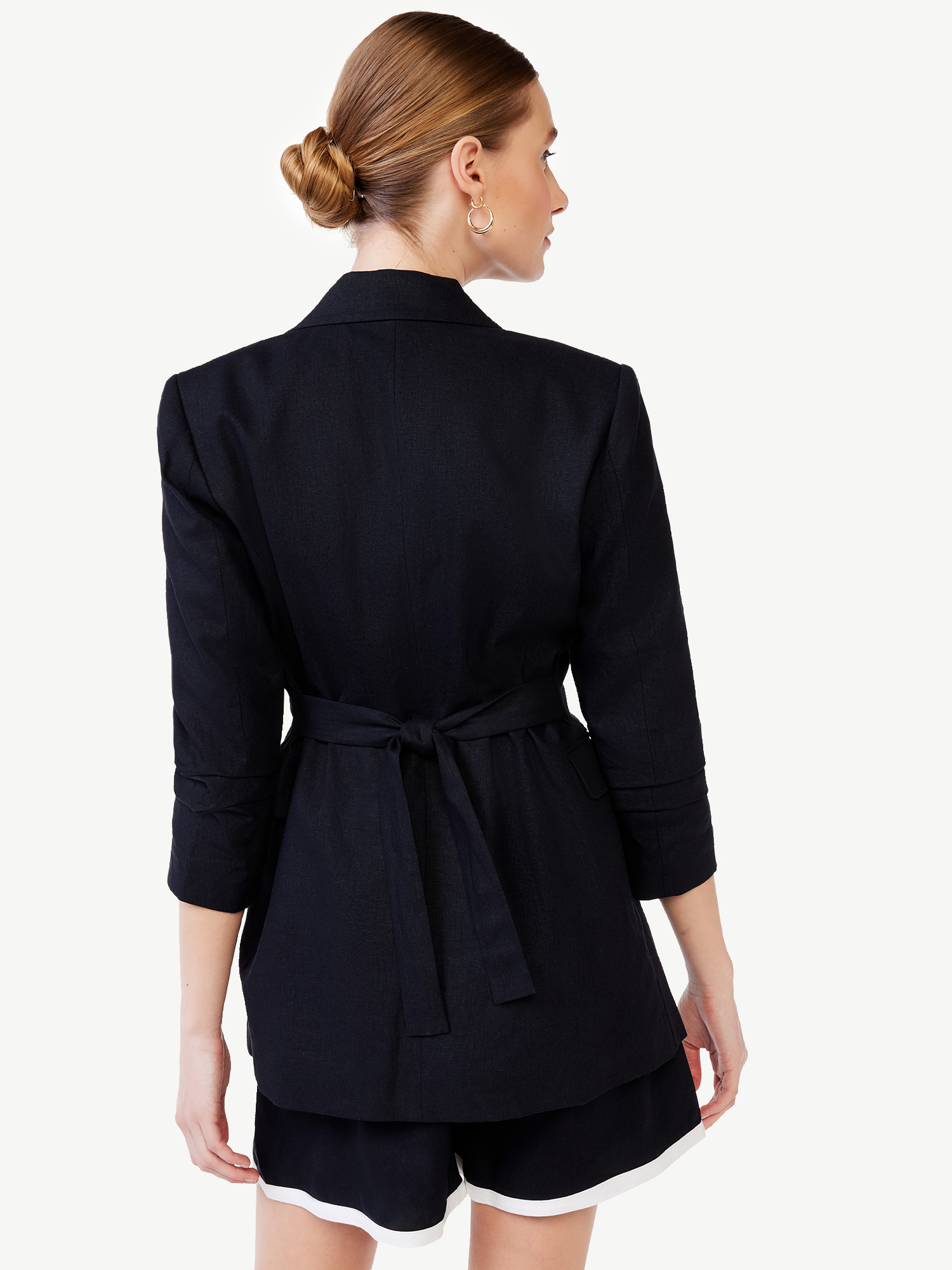 Scoop Women's Linen-Blend Open Front Blazer with Tie Back and 3/4 Scrunch Sleeves - image 4 of 5