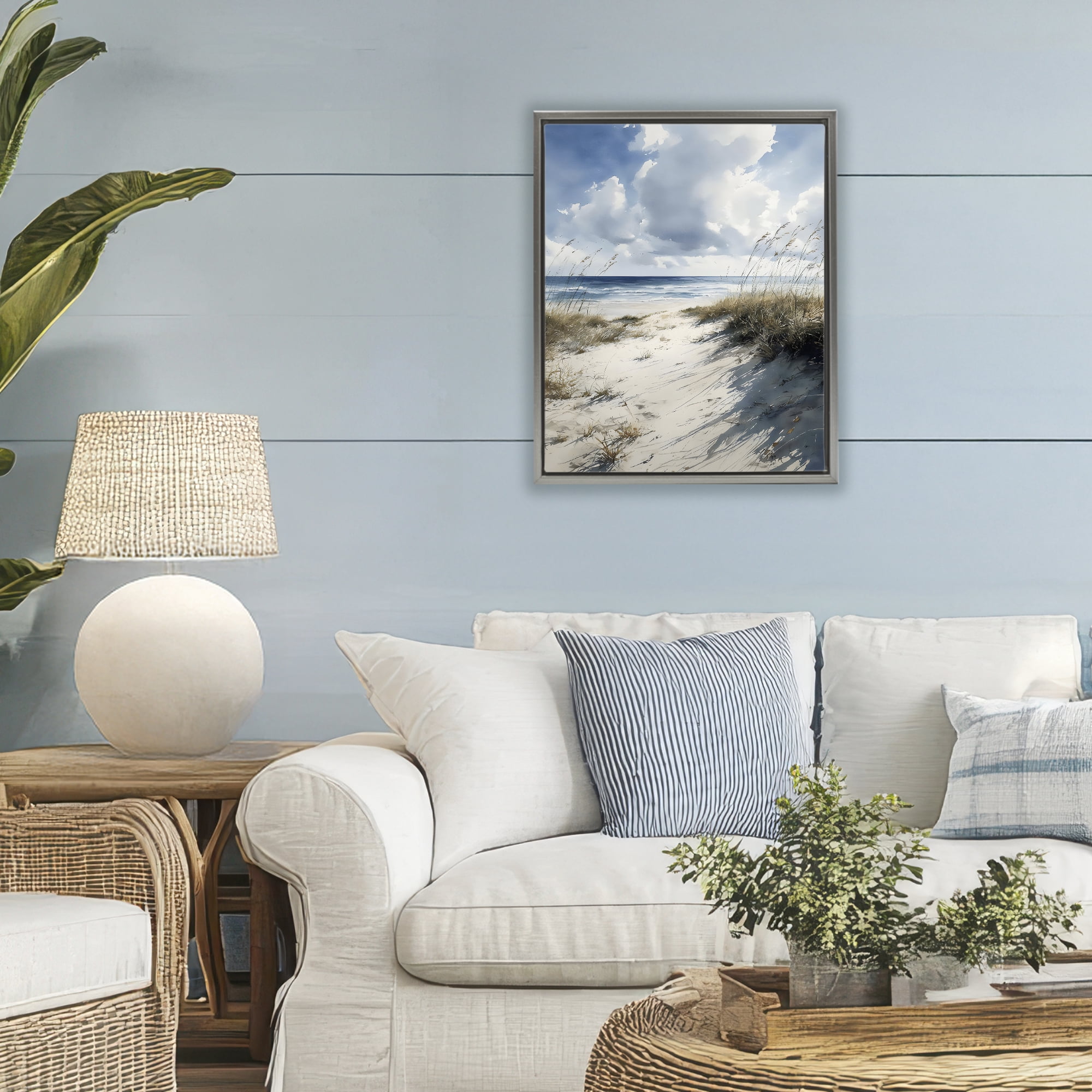 Stupell Industries Dune Beach at Midday Gray Framed Floater Canvas Wall Art, design by Franklyn Gregory