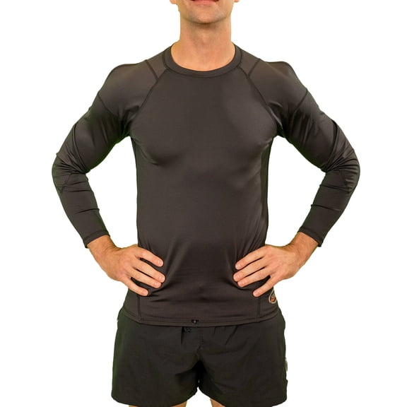 Icebod Active Men's Long Sleeve Compression Shirt with Custom Pockets & 8 Reusable Ice Pack Gels for Shoulder, Elbow & Back Recovery