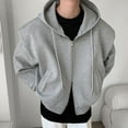 thumbnail image 2 of ZHaobin 2024 Autumn New Padded Shoulder Design Solid Streetwear Men Double Zip-up Hooded Sweatshirts Harajuku Casual Daily Hoodies (Gray,M), 2 of 7