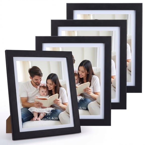 4 Pack 9x11 Picture Frames with Glass Front, Display 8x10 Photo Frames for Wall Mount and Tabletop , Black