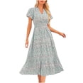 thumbnail image 2 of Puntoco Vestido De Manga Corta Con Cuello En V, Cintura Con Bolsillo Y Estampado Plisado De Verano Para Mujer, Color Blanco Xxl, 2 of 9