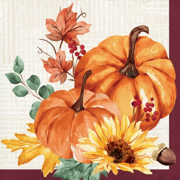 Fall Feast Cornucopia Paper Beverage Napkins 16 Per Pack