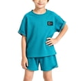 thumbnail image 2 of SGFCWSX Boys 2 Piece Outfits Summer Waffle Knit Short Sleeve T Shirt Elastic Waist Shorts Athletic Set for Kids Blue Size 3T, 2 of 5