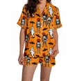 thumbnail image 3 of Halloween Pajamas Sets for Women 2 Piece Satin Pumpkin Print Button Short Sleeve 2 Piece Loungewear Halloween Printed Pajamas for Women, 3 of 5