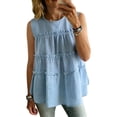 thumbnail image 3 of SwiftWear Women's Cute Ruffle Tank Top Crew Neck Cotton Linen Blend Summer Loose Sleeveless Top Casual Flowy Shirts, 3 of 6