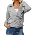 thumbnail image 1 of Chaqueta Gruesa, Holgada e Irregular con Solapa y Cremallera Inclinada para Mujer, de Larga, Informal, con Cremallera Gris L, 1 of 8