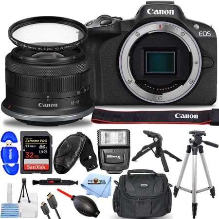 Canon EOS R50 Mirrorless Camera with 18-45mm Lens (Black) 5811C012 - 7PC Bundle