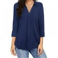thumbnail image 1 of Haut en Chiffon pour Femmes, Col en V, Manches Sept Points, Noir, 1 of 3