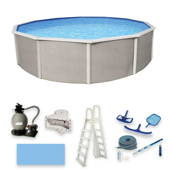 Belize 27-ft Round 52-in Deep 6-in Top Rail Metal Wall Swimming Pool Package