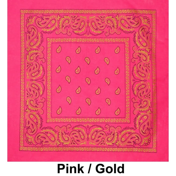Pink Gold Paisley Print Designs Cotton Bandana (22 inches x 22 inches)
