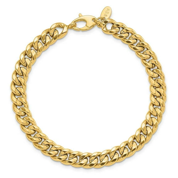 14k Gold 7mm Polished Flat Beveled Curb Bracelet