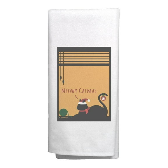 ThisWear Reindeer Christmas Decoration Meowy Catmas Christmas Cat Decorative Kitchen Towel White