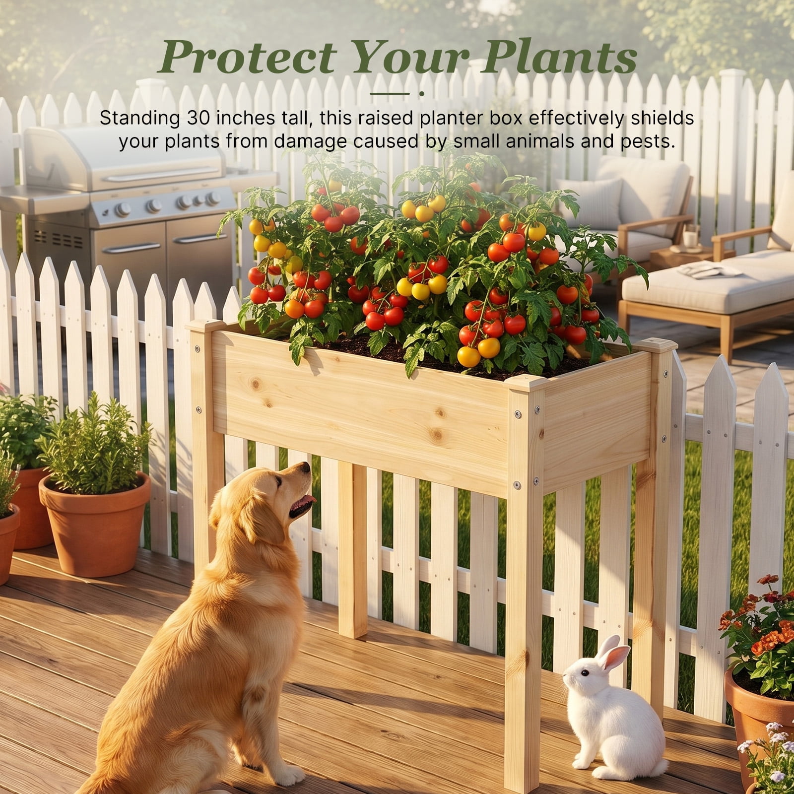 Wooden Raised Garden Bed with Legs, 34"L X 18"W X 30"H, Elevated Reinforced Large Planter Box for Vegetable Flower Herb Outdoors