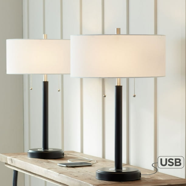 360 Lighting Modern Accent Table Lamps Set of 2 with USB Charging Port
