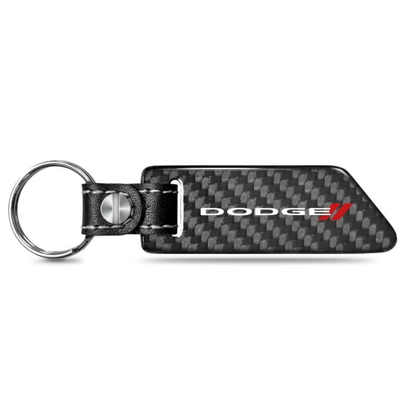 Dodge Real Carbon Fiber Blade Style with Black Leather Strap Key Chain