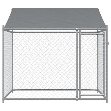 vidaXL 犬用ケージ ルーフ ドア付き グレー 2x2x2 m 亜鉛メッキ鋼動物 ペット用品 ペット用品 犬用品 犬小屋・ドッグラン 代引不可