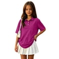 thumbnail image 2 of Girls 3- Buttons School Uniform Polo Shirts Kid Short Sleeve Pique Polo Shirt Purple,12-13 Years, 2 of 6
