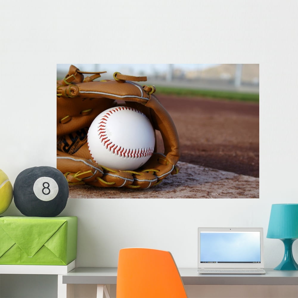 Baseball Glove Baseball Field Wall Mural by Wallmonkeys Peel and Stick