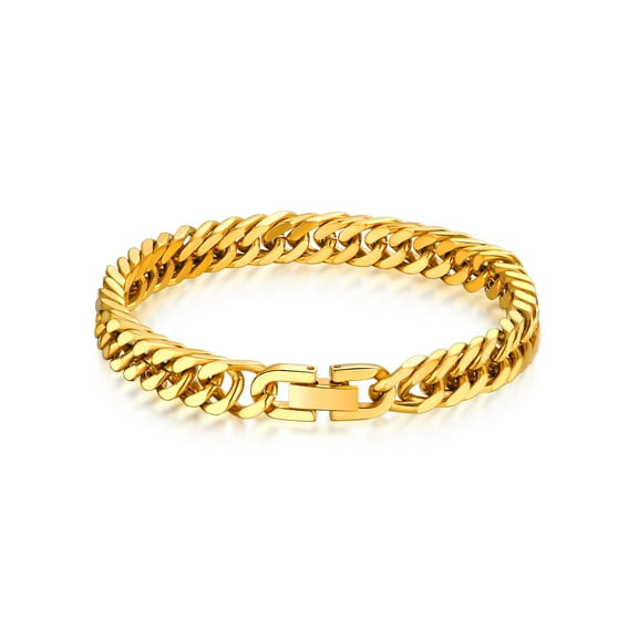 Bandmax 8MM 14K Gold Plated Cuban Chain Bracelets for Men Women Stainless Steel Miami Curb Link Hand Chain Wristlet Birthday Valentines Father Day Gift for Dad Son Husband Grandpa
