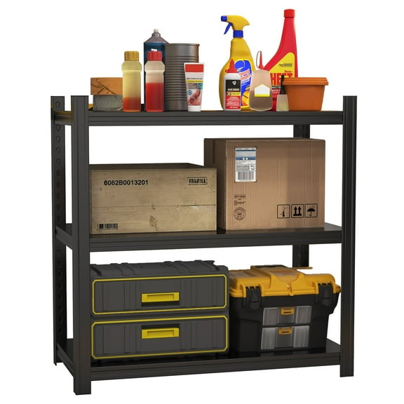 Yamissi 3-Shelf Metal Storage Shelf Unit, Black, Holds up to 1650 lb Capacity, Heavy Duty Height Adjustable Garage Shelves, 31.5"W x 15.7"D x 31.5"H