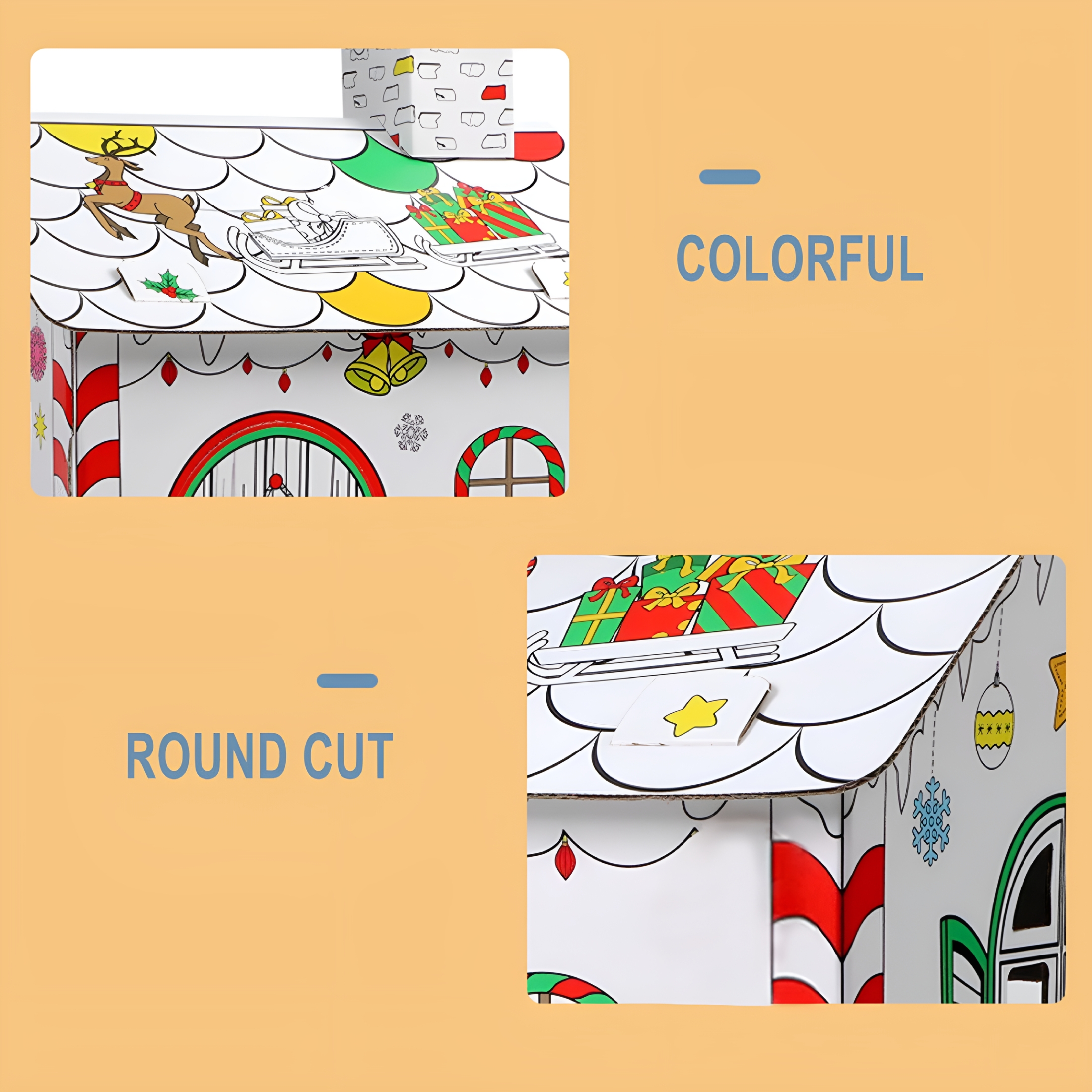 BESTSKY 2026 New Diy Christmas Playhouse Coloring Cardboard House 3D Foldable Graffiti Craft Fortress Kids Drawing Activity Kit Creative Holiday Art Toy Cardboard House to Color for Kids