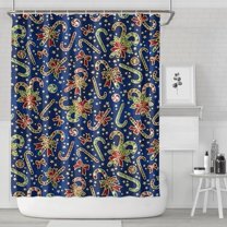 Blue Christmas Candy Cane Pattern Shower Curtain 72"x84" ,Bathroom Decorative Shower Curtains Set with 12 Hooks,Modern Waterproof Washable Shower Curtain