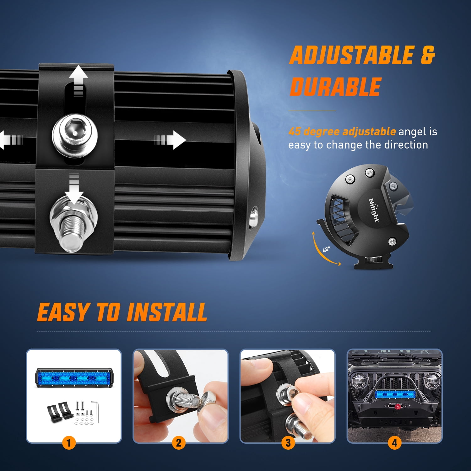 Nilight 12Inch LED Light Bar Blue Triple Row 240W Spot & Flood Combo 30000LM Driving Boat Led Off Road Lights Fishing Hunting Emergency Safety Lights for UTV Pick-up Van Tractor