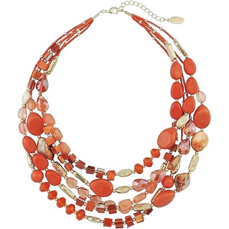 Bocar Multi Layer 5 Strand Statement Collar Beaded Necklace for Women Gift(NK_10376_Sun_Orange)