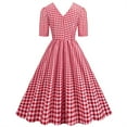 thumbnail image 4 of Pisexur Robe à Manches Courtes à Col en V Mode Femmes Été Robe Poupée à Col en V Robe Plissée à Trois Couches de Couleur Unie Robe pour Femmes, 4 of 6