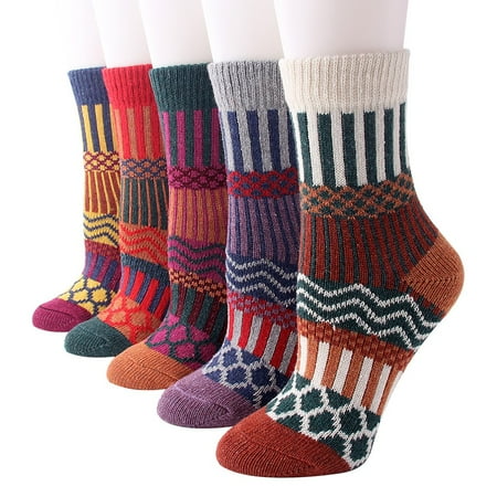 

KSCYKKKD Socks 5Pair Womens Vintage Style Thick Wool Warm Winter Cotton Sockss
