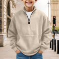 thumbnail image 2 of mgoYE Boys Quarter Zip Pullover Long Sleeve Corduroy Shirts Oversized Sweatshirts Kids Preppy Clothes Teens Hoodie(Khaki,5-6 Years), 2 of 4