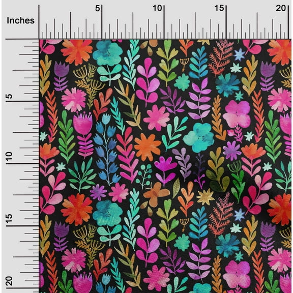 oneOone Cotton Jersey Black Fabric Leaves & Floral Watercolor Diy Clothing Quilting Fabric Print Fabric By Yard 58 Inch Wide