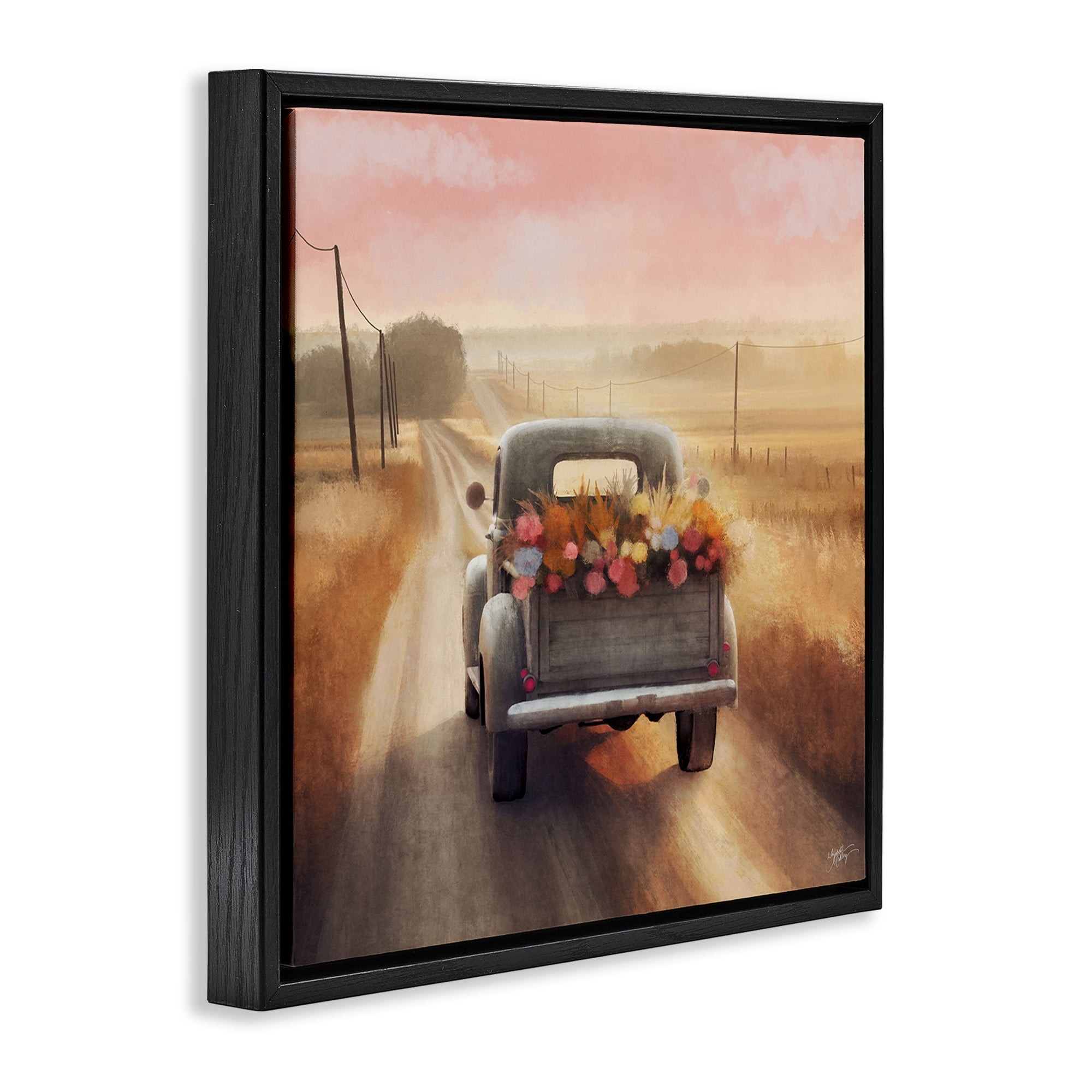 Stupell Industries Farmer's Road Harvest Truck Transportation Painting Black Floater Framed Canvas Art Print Wall Art, 25 x 25