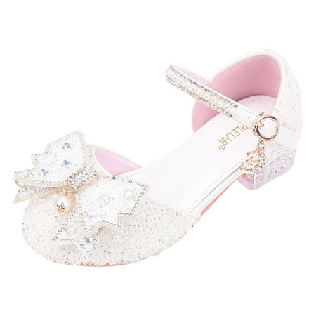 

NIEWTR Girls Dress Shoes Closed Toe High Heels Ankle Strap Wedding Party Pump Shoes(White 31)
