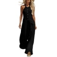 thumbnail image 2 of Bloomae Women's Linen Halter Neck Jumpsuit High Waist Wide Leg Rompers with Front Button Decor Lightweight Casual Summer Sleeveless One Piece Overall Pants with Pockets, 2 of 8