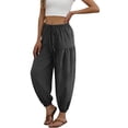 thumbnail image 5 of DPTALR Women's Fashion Solid Color Cinched Ankle Drawstring Full Length Pants with Pockets,Dark Gray,Size S, 5 of 6